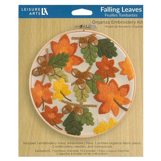 Leisure Arts Embroidery Kit 6" Falling Leaves - Embroidery Kit for Beginners and Adults, Cross Stitch Kits with Patterns, DIY Starter Set for Seasonal Craft Projects